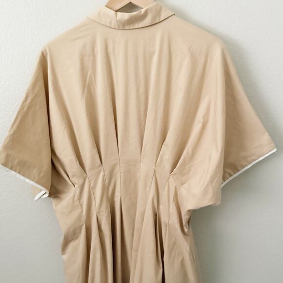 EXQUISE x ANTHROPOLOGIE |  Tobie Shirt Dress Pleated Waist Beige Tan White | XL - Picture 4 of 12